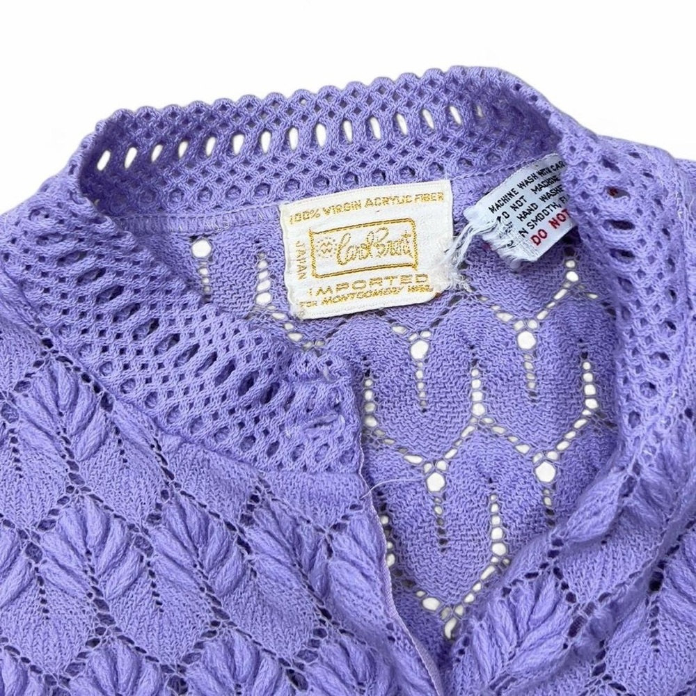 Vintage 1960’s Carol Brent Lavender Purple Crochet Button Up Sheer Sweater SizeS - Picture 2 of 5